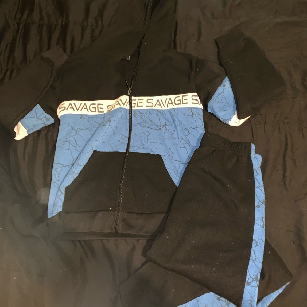 Salvage Black and Blue Matching Set with Contrasting Trim